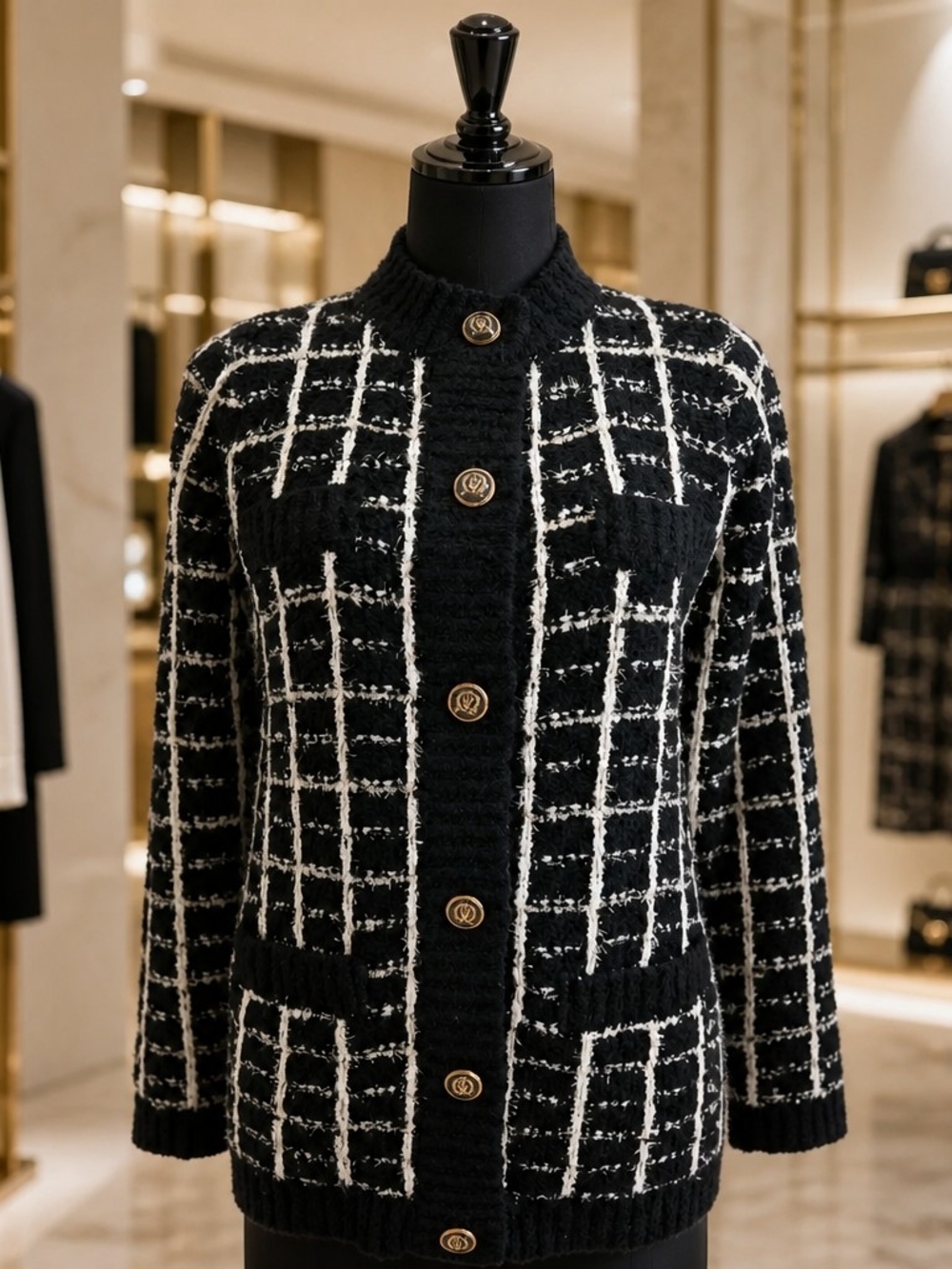 Ann Taylor Black and White Windowpane Tweed Jacket